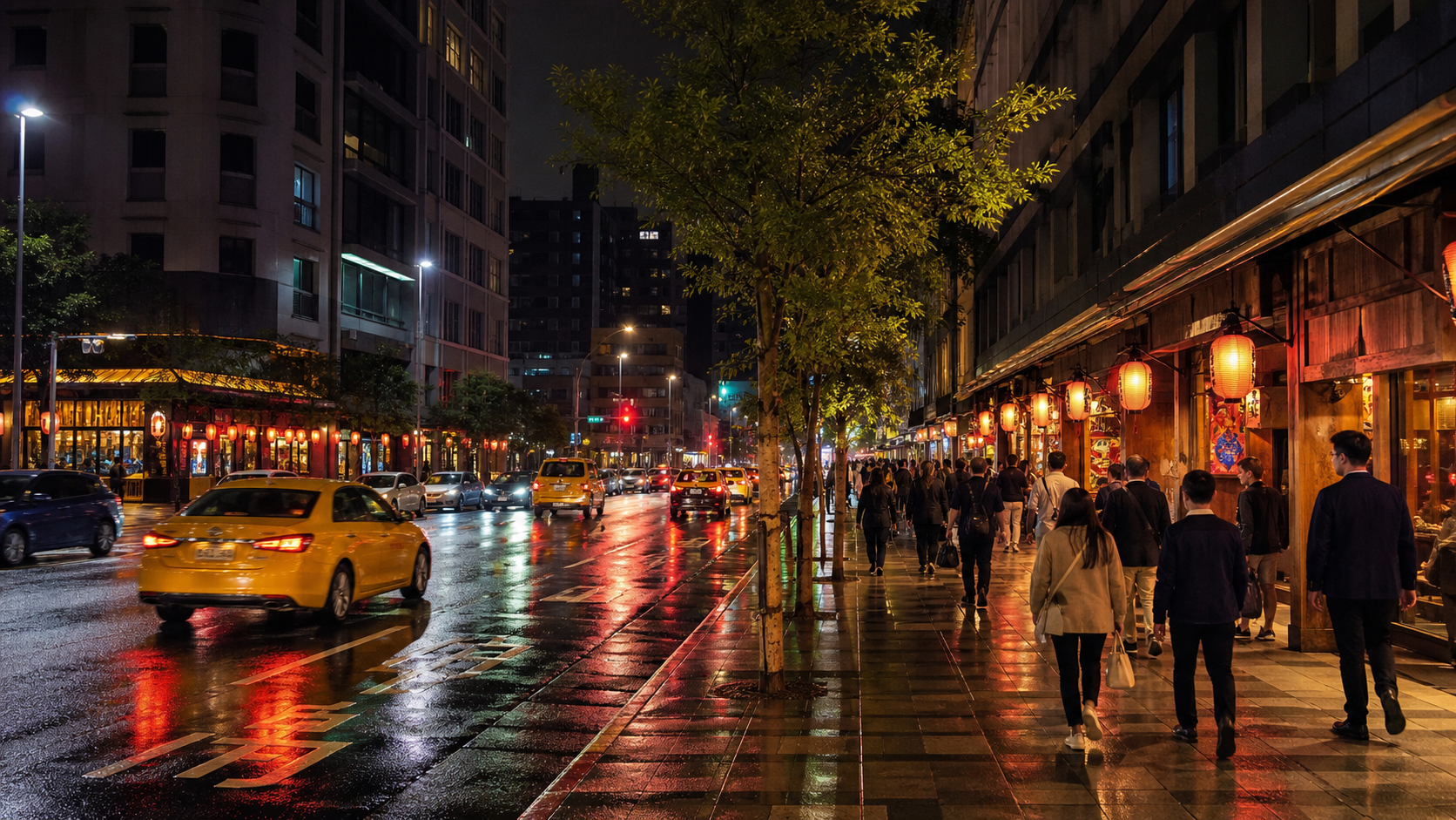 Night street scene around Linsen North Road in Taipei